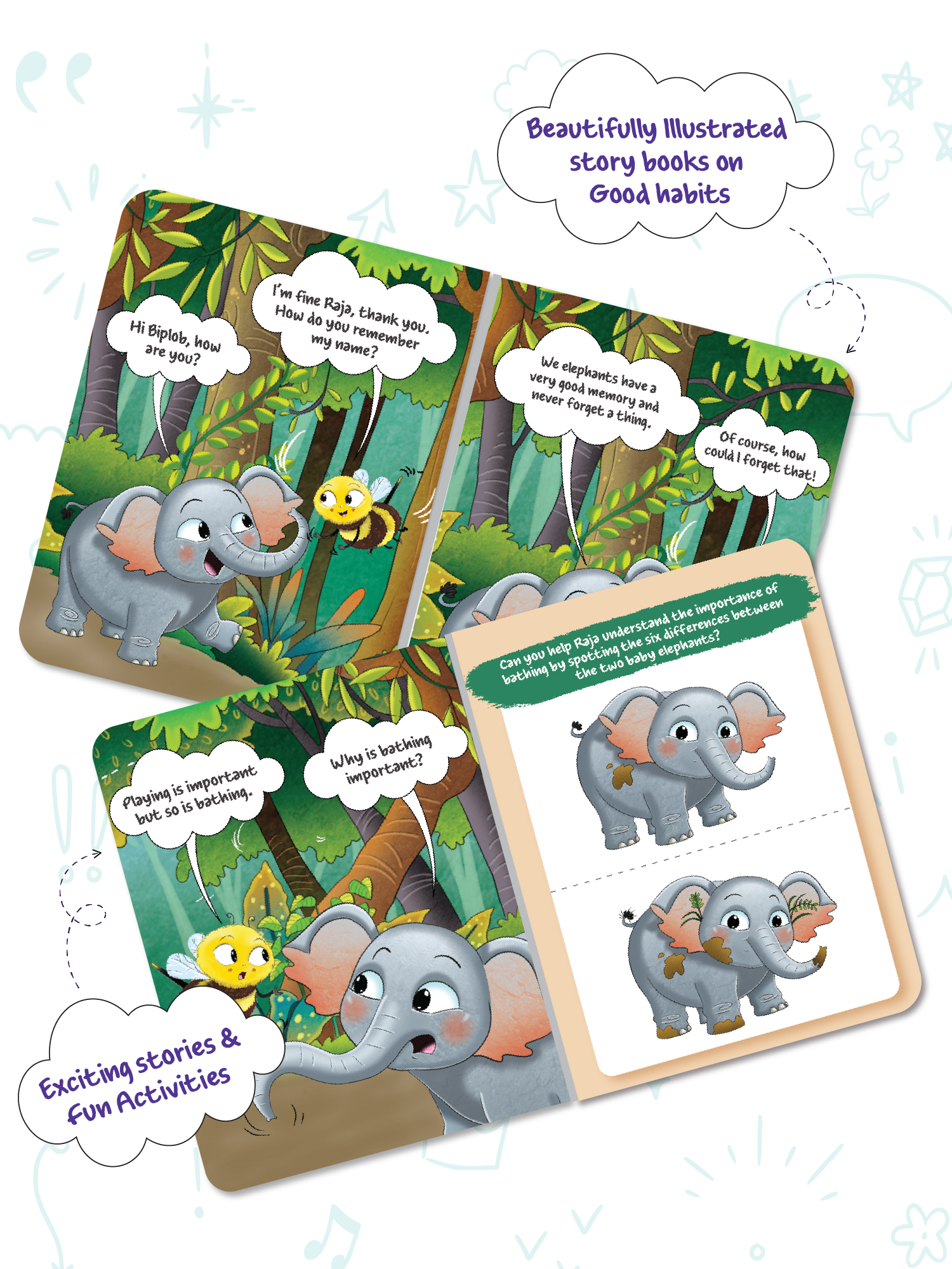 Biplob's Early Learner Series on Good Habits (Book 7) - Raja the Elephant loves to bathe