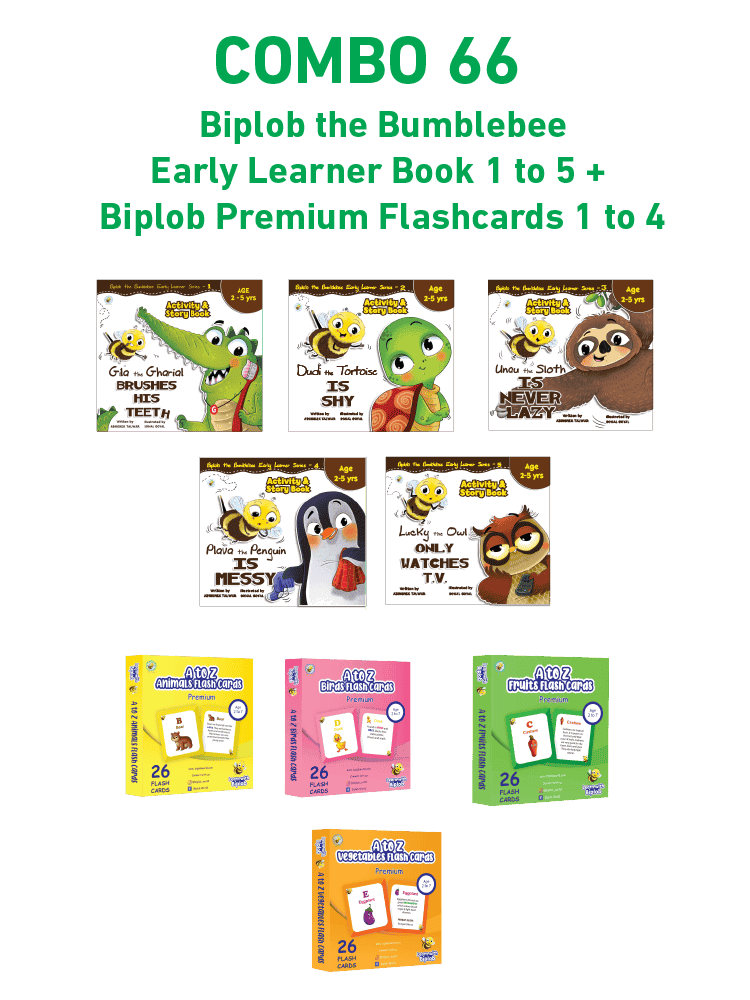 COMBO66: Biplob the Bumblebee Early Learner Book 1 to 5 + Biplob Premium Flashcards 1 to 4 - Biplobworld