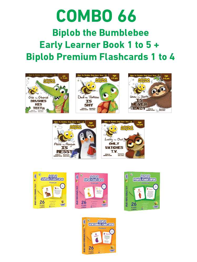COMBO66: Biplob the Bumblebee Early Learner Book 1 to 5 + Biplob Premium Flashcards 1 to 4