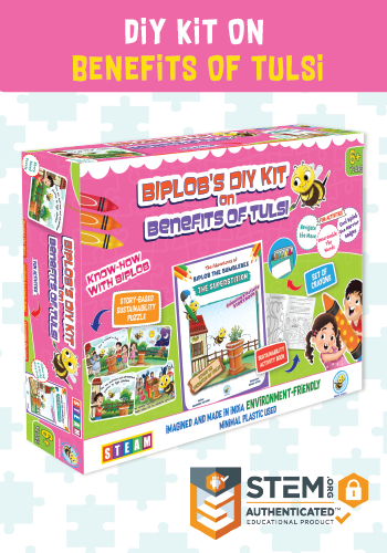 Biplob’s DIY Kit on Benefits of Tulsi STEM activity kit for kids aged 6 plus with puzzles activity book crayons and medicinal plant learning