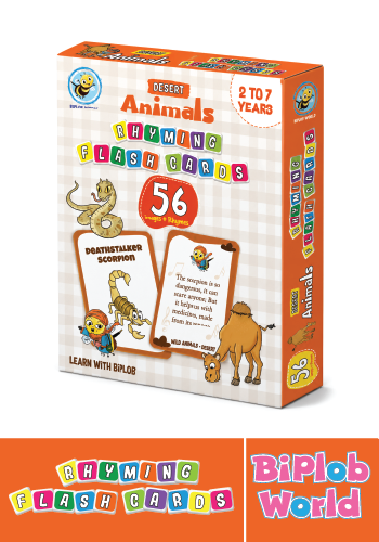 Biplob Premium Flashcards Desert Animals educational wildlife flashcards for kids with rhymes colourful desert animal illustrations and early learning activities