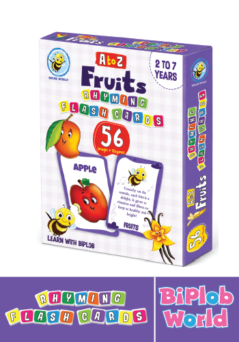 Biplob Premium Flashcards A to Z Fruit Learning educational fruit alphabet flashcards for kids with rhymes and colourful illustrations