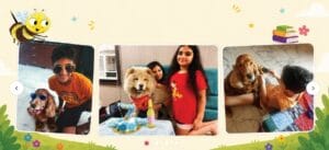 Child bonding with a pet dog while learning responsibility and empathy at home