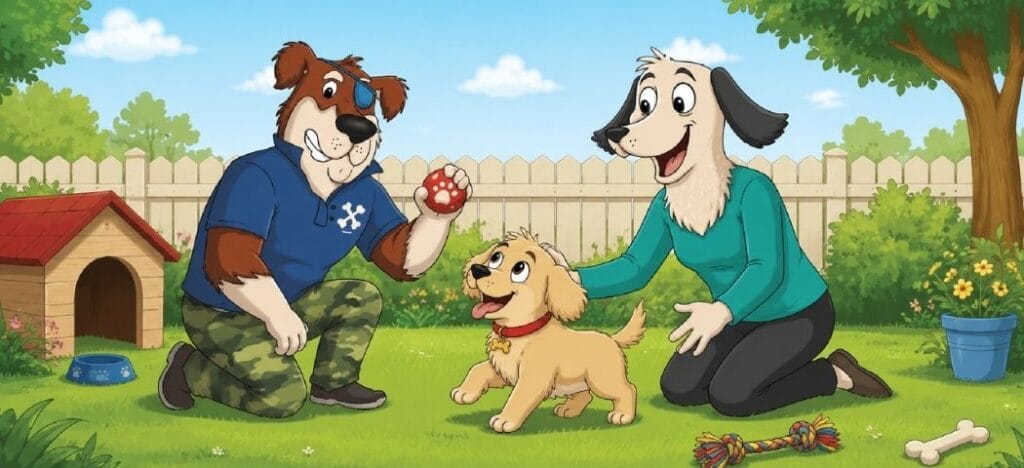 Child bonding with a pet dog while learning responsibility and empathy at home