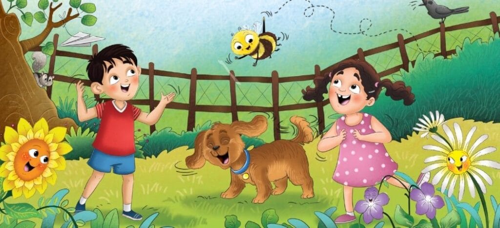 Young child looking after a pet dog with food, water, grooming, and daily care at home