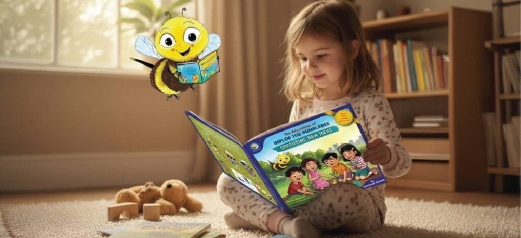 Children learning sustainability at home through Biplob books Net Zero Xpedition puzzles colouring and DIY kits