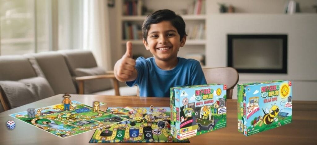 Children reading an educational sustainability story book about nature and the environment