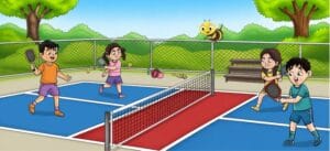 Boys and girls playing pickleball together as a team, representing gender equality for kids, equal opportunities and individual strengths