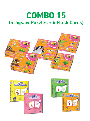 COMBO15NEW: Set of 5 Jigsaw Puzzles + 4 Flash Cards