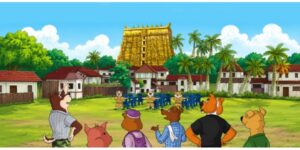 Padmanabhaswamy Temple gopuram in Thiruvananthapuram, Kerala, associated with the Travancore royal family and Lord Padmanabha